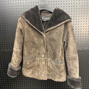 Women's Colebrook & Co. Small Brown Leather Coat Faux Fur Lining